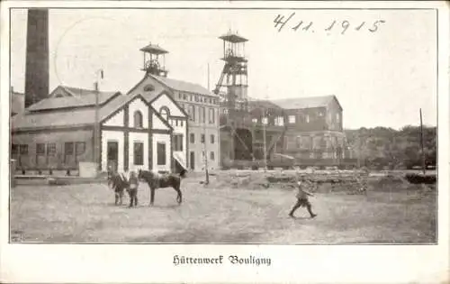 Ak Bouligny Meuse, Hüttenwerk  Industriegebäude, Pferde, Person mit Wagen