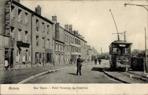 Ak Mohon Morbihan, Rue Thiers, Point Terminus du Tramway