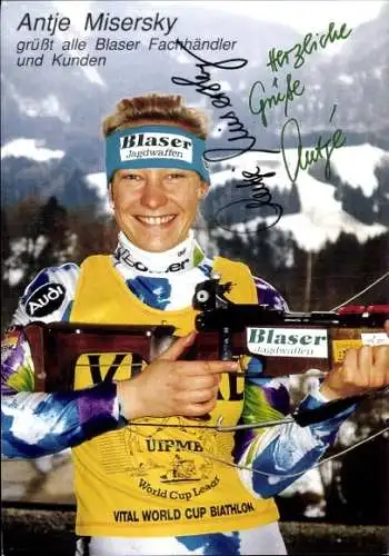 Autogrammkarte Skilangläuferin und Biathletin Antje Misersky