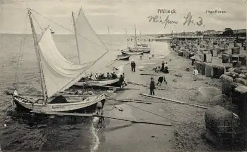 Ak Ostseebad Ahlbeck auf Usedom, Strand, Segelboote