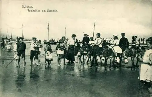 Ak Nordseebad Borkum in Ostfriesland, Eselreiten am Strand