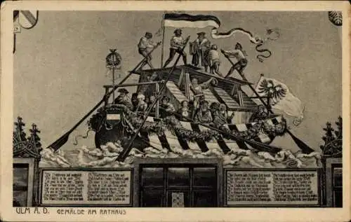 Ak Ulm an der Donau Baden Württemberg, Gemälde am Rathaus