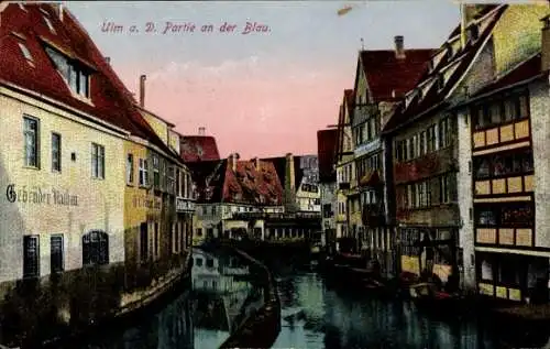 Ak Ulm an der Donau, Blau, Häuser, Fluss