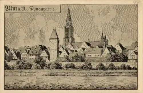 Ak Ulm an der Donau, Gesamtansicht, Fluss, Münster