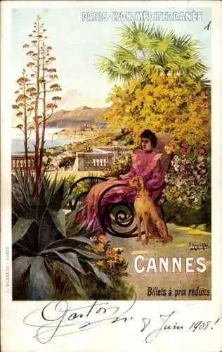 Künstler Ak Cannes Alpes Maritimes, Reklame, Französische Eisenbahn, Paris-Lyon-Mediterranee