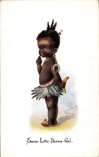 Ak Afrikanisches Mädchen, Rock aus Federn, Banane