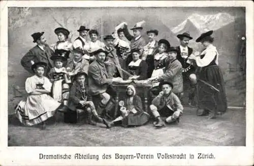 Ak Dramatische Abteilung des Bayern-Verein Volkstracht in Zürich, Gruppenfoto