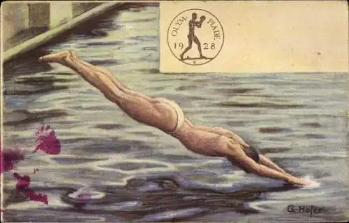 Künstler Ak Hofer, G., Olympiade 1928, Schwimmer