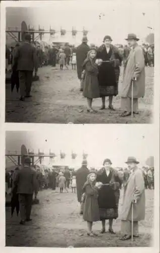 Stereo Foto Ak Familienfoto, Flugzeug, Besucher