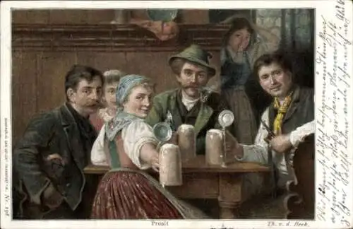 Künstler Ak Beek, Th. v. d., gesellige Runde im Gasthaus, Bier, Tracht