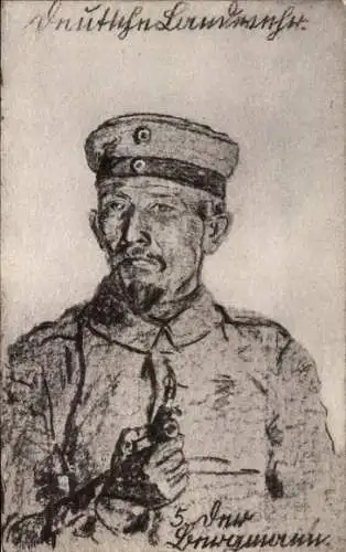 Künstler Ak Deutscher Soldat in Uniform, Deutsche Landwehr, Pfeife, I. WK