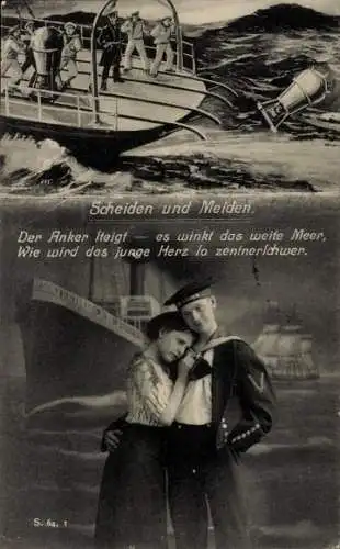 Ak Scheiden und Meiden, Matrose mit Frau, Segelschiff