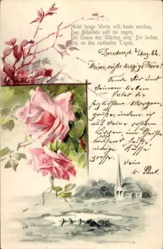 Litho Rosa Rosen, Kirche, Gedicht