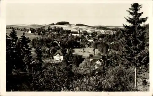 Ak Wurzbach in Thüringen, Schwarz-weiß Foto von Wurzbach mit Bäumen im Vordergrund, Häusern im...