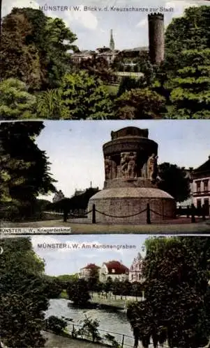 Ak Münster in Westfalen,  Blick von der Kreuzschanze zur Stadt, Kriegerdenkmal, Am Kanonengraben