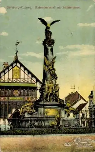 Ak Ruhrort Duisburg im Ruhrgebiet, Kaiserdenkmal, Schifferbörse