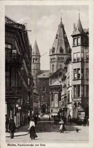 Ak Mainz am Rhein,  Fischtorstraße mit Dom