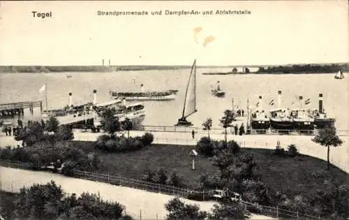 Ak Berlin Reinickendorf Tegel,  Strandpromenade und Dampfer-An- und Abfahrtstelle