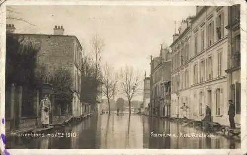 Ak Asnières sur Seine Hauts-de-Seine, Inondations Janvier 1910, Rue Adelaide