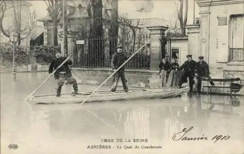 Ak Asnières sur Seine Hauts-de-Seine, Crue de la Seine, Quai de Courbevoie