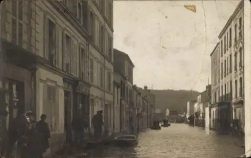 Foto Ak Boulogne sur Seine Hauts de Seine, Straße, Hochwasser 1910