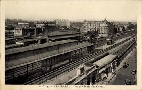 Ak Asnières sur Seine Hauts-de-Seine, Vue generale des Gares