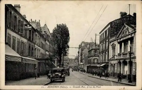 Ak Asnières sur Seine Hauts-de-Seine, Grande Rue, Prise du Pont