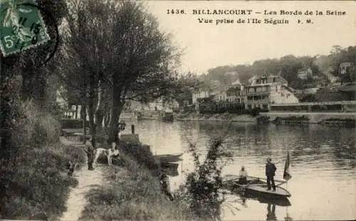 Ak Billancourt Hauts de Seine, Vue prise de l'Ile Seguin, Uferweg an der Seine