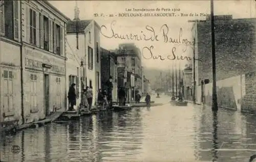 Ak Boulogne Billancourt Hauts de Seine, Inondation 1910, Rue de la Plaine