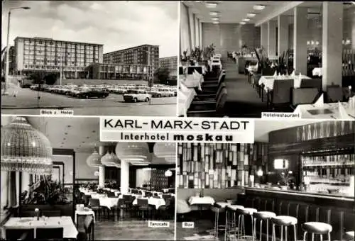 Ak Karl Marx Stadt Chemnitz in Sachsen, Interhotel Moskau, Tanzcafe, Bar, Hotelrestaurant