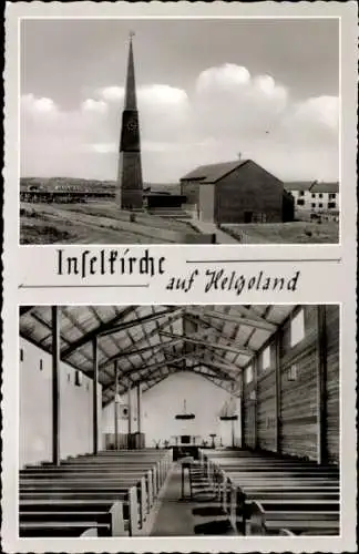 Ak Helgoland, Inselkirche, Innen und Außenansicht