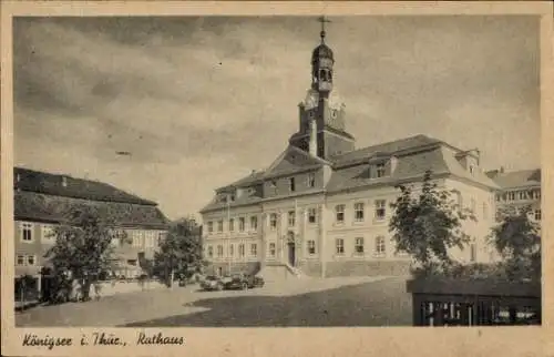 Ak Königsee in Thüringen, Rathaus, Autos, Bäume, historische Gebäude