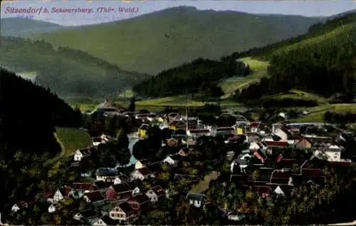 Ak Sitzendorf an der Schwarza in Thüringen, Stadtpanorama, Gebirge, Gebäude