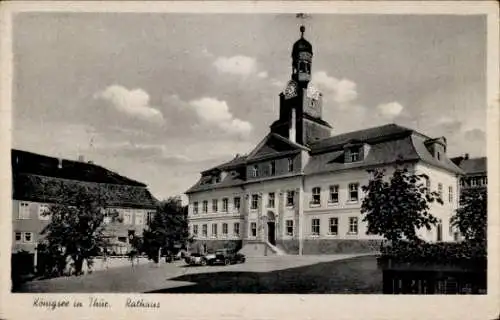 Ak Königsee in Thüringen, Rathaus, Auto, Bäume, Gebäude, Turm, Uhr, Mehrstöckig, Historisch, H...