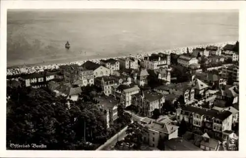 Ak Ostseebad Bansin auf Usedom, Luftbild vom Ort, Strand