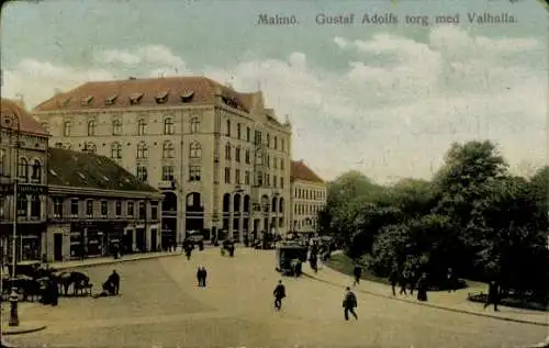 Ak Malmö Schweden, Gustaf Adolfs torg med Valhalla