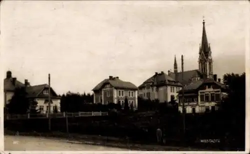 Foto Ak Vítkov Wigstadtl Mährisch Schlesien, Teilansicht, Kirche