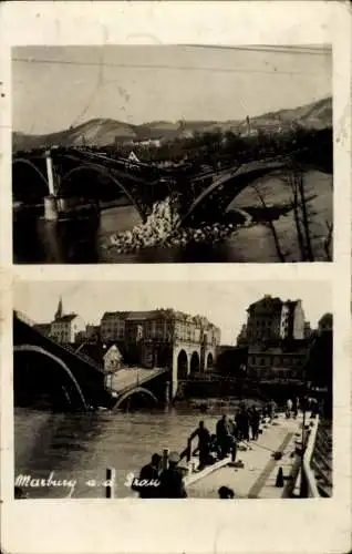 Foto Ak Marburg a.d. Drau Slowenien, Brückeneinsturz mit Stadtblick