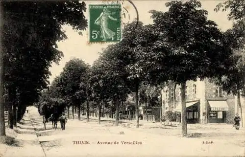 Ak Thiais Val de Marne, Avenue de Versailles, Bäume, Pferde, Gebäude, Poststempel