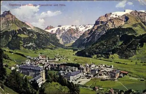 Ak Engelberg Kanton Obwalden Schweiz, Engelberg mit Hahnen, Spannörter und Titlis