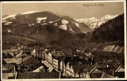 Ak Weyer in Oberösterreich, Berglandschaft, Stadtansicht