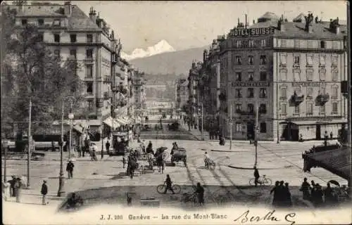 Ak Genf Genf Schweiz, Rue du Mont Blanc, Hotel Suisse