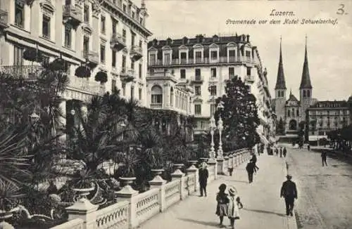 Ak Luzern Stadt Schweiz, Promenade vor dem Hotel Schweizerhof