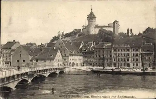 Ak Schaffhausen am Rhein Schweiz, Rheinbrücke mit Schifflände