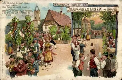 Künstler Litho Metzner, Bad Brambach Tobertitz Vogtland, Hammelkegeln