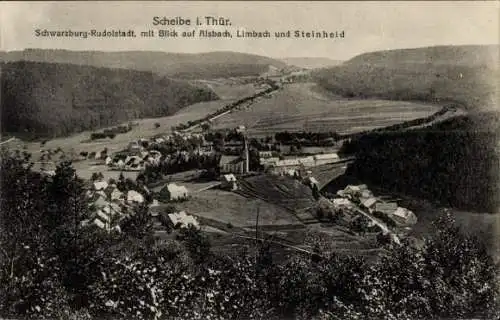 Ak Scheibe Alsbach Neuhaus am Rennweg Thüringen, Blick auf den Ort mit Umgebung