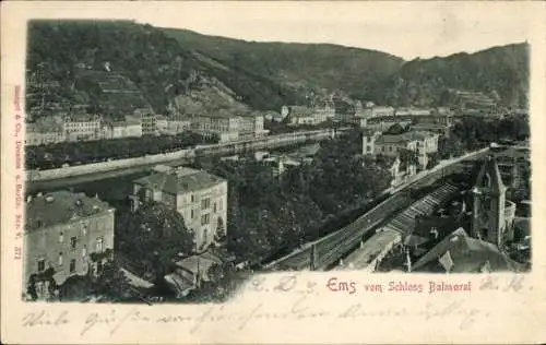 Relief Ak Bad Ems an der Lahn, Blick vom Schloss Balmoral