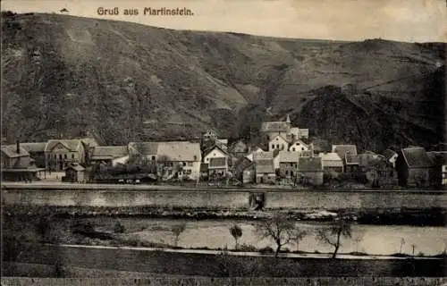 Ak Martinstein an der Nahe, Schöne Landschaft, Häuser, Fluss, Berge, historischer Stil