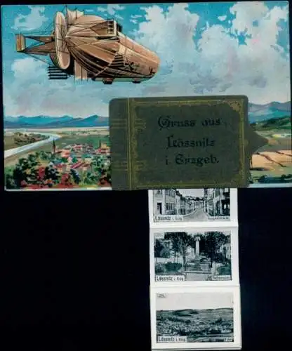 Ak Lößnitz Lössnitz im Erzgebirge, Luftschiff, Landschaft, Ortsschild, historische Postkarte