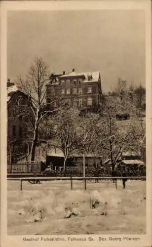 Ak Falkenau Flöha in Sachsen, Gasthof Falkenhöhe, Winter, Inh. Georg Pönisch